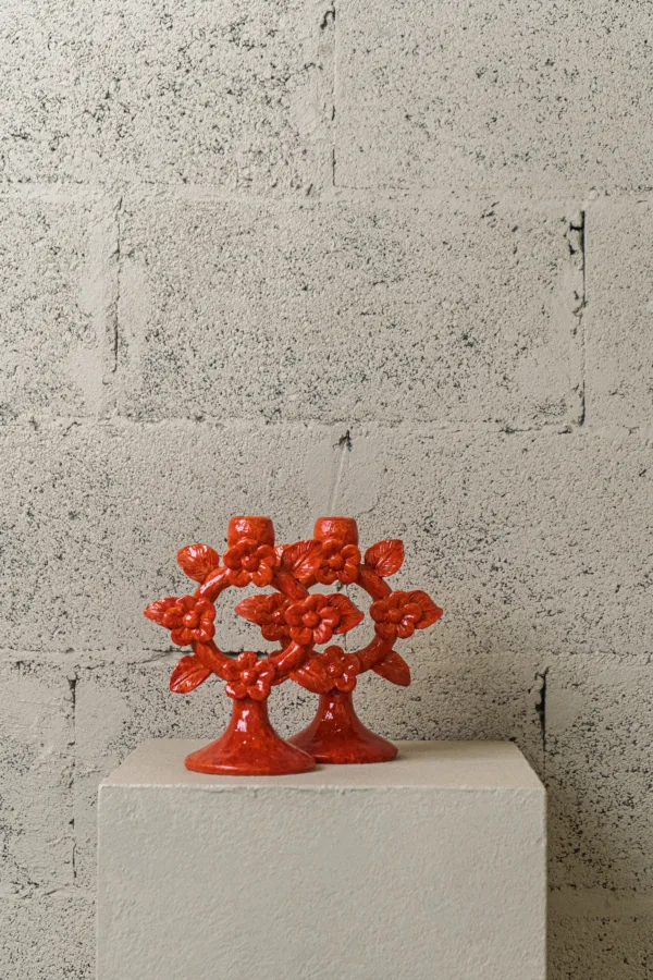 Bougeoir floral rouge